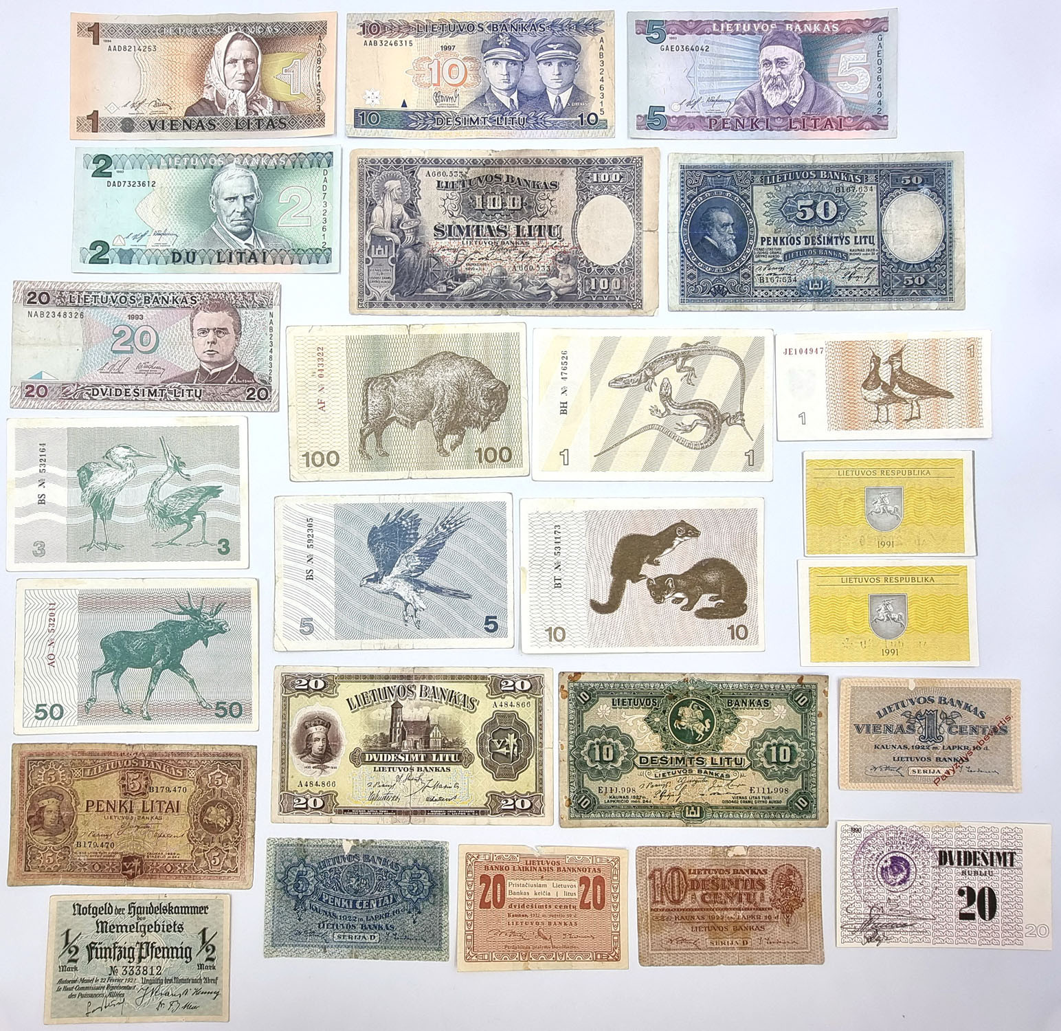 Litwa, Łotwa, banknoty, zestaw 25 sztuk